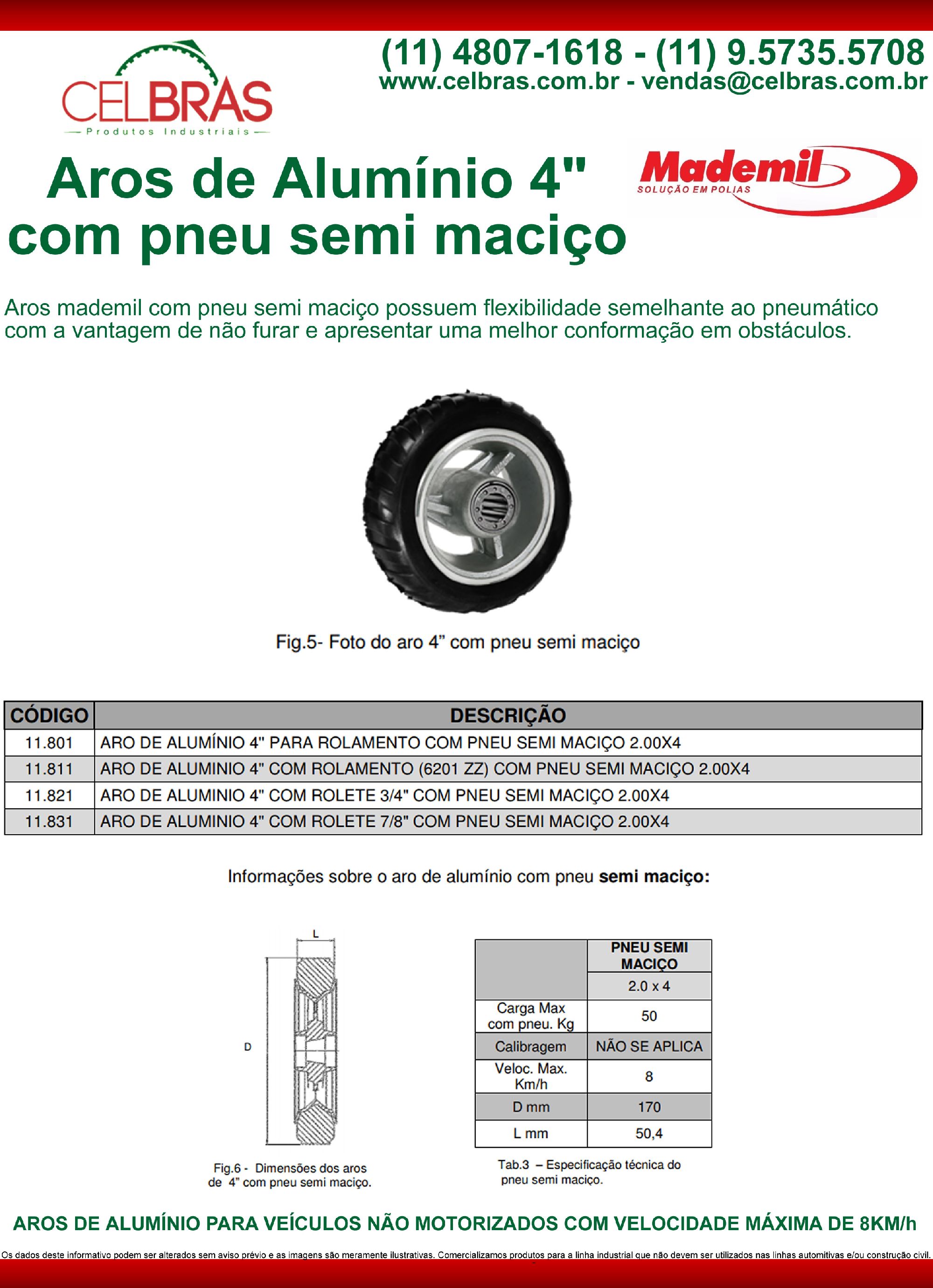 Aros de Alumínio 4´´ com Pneu Semi Maciço